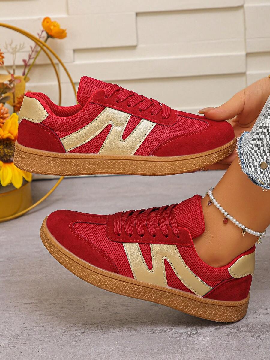 时尚女士休闲鞋，百搭平底派对鞋 - 紅色 - 查看 1