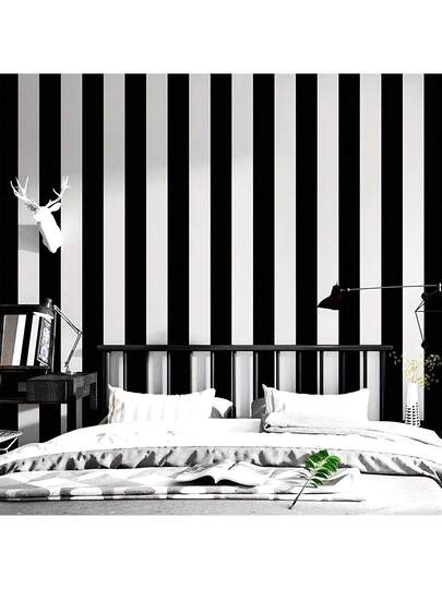 Roll Moderne Minimalist Zwart Wit Gestreepte Removable Wallpaper, Self Adhesive Vinyl Contact Paper Living Room, Bedroom, Office, Kitchen, Bathroom, Furniture Renewal, Desk, Wardrobe Edging Wand Stickers Room Wallpaper Peel Stick