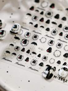 Dark Vintage Mushroom 5D Nail Stickers Cute Cartoon Plant Jelly Gothic Whimsical Self Adhesive Decoration Nail Art Decals