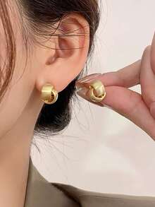 1 Pair Simple French Minimalist Metal Bean Vintage Personalized Design Earrings, Elegant For Daily Wear, Dating, Commute For Women - Silver - View 12