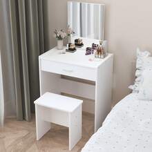 Small Makeup Vanity Desk With Mirror,Girls Vanity Table Set With Storage Drawer And Vanity Chair,Dresser For Bedroom, Bedroom Furniture,White - 白色 - 查看 12