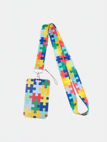 1pc Autism Education Lanyard With ID Holder, Autism Awareness Keychain With Vertical ID Holder And Zipper ID Case, Perfect For Teachers And Nurses