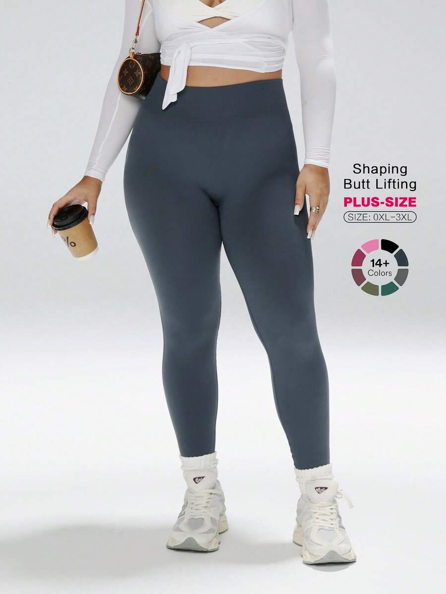 TNTOR Leggings deportivos de cintura elástica de unicolor sin costuras para mujer talla grande TNTOR, aptos para deportes al aire libre y fitness, cómodos y transpirables, control abdominal T094-7