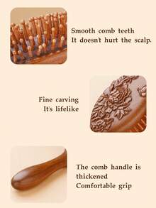 1pc Natural Material Air Cushion Massage Hair Brush, Exquisitely Carved Phoenix, Koi, Orchid, Peony Pattern, Soft Air Cushion Design, Comfortable Scalp Massage, Women Hair Brush, Home Use, Gift - Nhiều màu - Xem 8