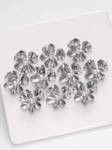 6pcs/Set Asymmetrical Flower Pearl Embellished Metal Buttons, Fashion Versatile Decoration For Coats, Sweaters, Suits, Uniforms In Autumn/Winter, DIY Crafts For Bouquets, Boxes, Shoes, Hats - Multicolor - View 3