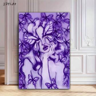 1pc Modern Purple Butterfly Woman Portrait Canvas Art Wall Decor For Bedroom, Living Room, Office, And More No Frame