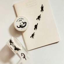 1 rolo de fita adesiva decorativa washi com estampa de gato de leite, estilo fofo desenhado à mão, adequada para scrapbooking, diário, artesanato faça você mesmo - Multicolorido - Ver 2