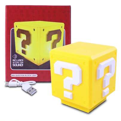 Lámpara Cubo de Pregunta LED  Luz Nocturna USB – Efectos de Sonido + Luz Cálida PLAYBOX AZMQ030