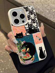 1 chiếc ốp lưng điện thoại họa tiết mèo đen tối giản, chống nước, chống sốc, chống trượt, chất liệu giả da mềm mại, tương thích với Apple và các dòng điện thoại khác. - Nhiều màu - Xem 5