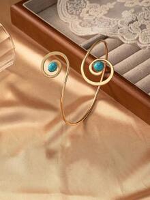 1pc Butterfly Pendant Open Cuff Bracelet, European & American Style Elegant Vacation Outfit Accessory For Women - 金色 - 查看 6