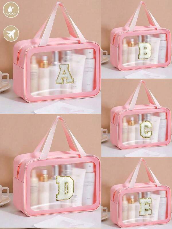 1 pieza Bolsa de aseo de gran capacidad para viajes, bolsa de cosméticos portátil con letras, bolsa de almacenamiento de cosméticos, bolsa de almacenamiento de herramientas de belleza, bolsa de cosméticos ligera, bolsa de almacenamiento de cosméticos, bolsa de almacenamiento de separación húmeda y seca, artículos esenciales para viajes, vacaciones, vacaciones de verano, vuelta al colegio, útiles escolares, bolsa de viaje para mujer, bolsa de cosméticos, suministros de viaje. Bolsa de aseo para viajes para bolsa de maquillaje de baño para hombres y mujeres