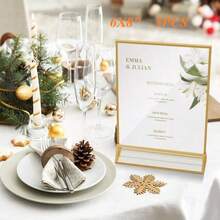 6 件装亚克力标牌架,带金色框架和垂直支架,4X6 英寸(10X15 厘米) - 透明双面桌面菜单展示架,适用于婚礼桌号、餐厅标牌、照片和艺术展览 - 金色 - 查看 15