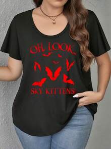 Halloween Ghost Women's Plus Size T-Shirts Crew Neck Novelty Shirts Casual Short Sleeve Tops Suitable For Yoga, Sports And Daily Wear, Machine Washable, Suitable For Gift Giving - màu đen - Xem 1