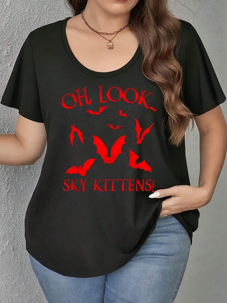 Halloween Ghost Women's Plus Size T-Shirts Crew Neck Novelty Shirts Casual Short Sleeve Tops Suitable For Yoga, Sports And Daily Wear, Machine Washable, Suitable For Gift Giving - màu đen - Xem 1