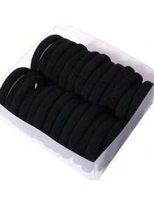 50pcs Set Black & Colorful High Elastic Hair Ties, Simple Seamless Rubber Bands For Ponytail, Solid Color High Stretch Hair Ties For Women, Comfortable & Durable, Essential For Home & Travel - màu đen - Xem 2