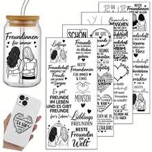4张德语最佳友谊语录主题UV DTF转印贴纸，带有友谊语录艺术贴纸，完美适用于杯子、瓶子、DIY家具、玻璃器皿、瓶子和工艺品。 - 彩色 - 查看 1