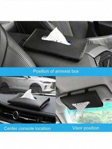 1pc Car Tissue Storage Bag,Car PU Tissue Box,Visor Organizer Mask Dispenser Car Napkin Holder, Tissue Box For Car Visor Tissue Holder Car Accessories (Black) - Multicolor - View 4