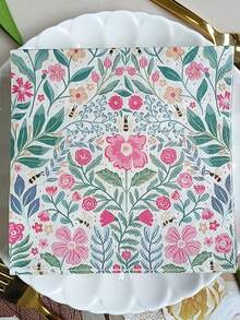 20 pièces/paquet Serviettes imprimées vintage avec motifs de feuilles, fleurs et abeilles, double épaisseur, convient pour les décorations de fête d'anniversaire, de thé de l'après-midi. Serviettes en papier, essuie-tout et papier hygiénique, fournitures festives et de fête. Produits d'entretien ménager et de soins personnels, articles ménagers et de première nécessité.