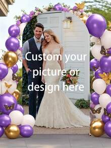 定制弹性拱门罩，个性化照片拱门套装，定制涤纶弹性婚礼单身派对拱门套装，定制拱门背景罩，适用于圆形顶部背景框，生日派对，主题派对，婚礼拱门背景罩，多种尺寸可选 - 彩色 - 查看 6