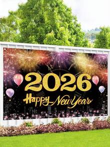 1pc Happy New Year Celebration Backdrop Banner,Glitter Fireworks Balloon Pattern Versatile Polyester Background Cloth For Indoor/Outdoor,Colorful Fireworks Theme Party Decor,New Year Eve Event Party Supplies,Perfect For New Year Photo Booth Wall Background Decoration Party Decorations Supplies Home Decor, 2026 New Years Decorations - Multicolor - View 6