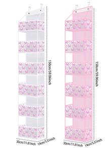 1pc Pink Hanging Storage Bag, 4-Tier Room Organizer Rack, Transparent Plastic Pockets On Back, Unique Bow Pattern Storage Rack, Suitable For Nursery, Dolls, High Capacity Storage, Applicable To Wardrobe, Bedroom, Bathroom, Office, Dorm And Other Necessities - Multicolor - View 3