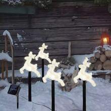 1 Confezione 4 LED Renne, Campanelle, Fiocchi di Neve, Pentagramma Luci da Percorso Natalizie Impermeabili Alimentate a Energia Solare Lampada da Paesaggio Adatta per Casa, Giardino, Patio, Passaggio, Vialetto, Prato, Decorazione Natalizia per Feste all'Aperto
