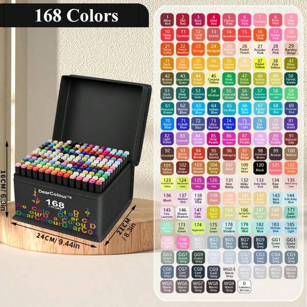 DEARCOLOUR 168/120/80/60/48/12 Colores, 1 Juego de Marcadores de Doble Punta de Alcohol, Marcadores de Punta Fina y Ancha con Base, Kit de Suministros de Arte para Libro de Colorear de Bobbie, Regalos para Adolescentes, Niños y Artistas, Perfecto para Volver a la Escuela