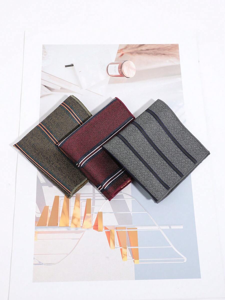 1pc Men's Fashionable Minimalist Striped Pattern Pocket Square Handkerchief, Suit Accessory Suitable For Party, Banquet, And Daily Wear