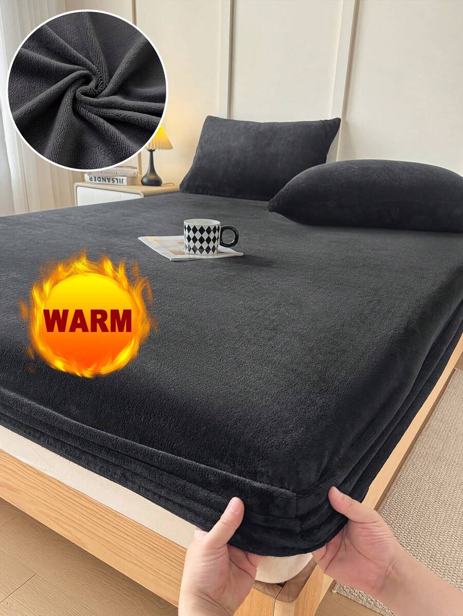 1pc Plush Quilted Bed Sheet Set, Fashionable Bed Mattress Protector Fits Queen/King Size Beds, Soft Fitted Sheet And Mattress Cover, Removable & Machine Washable - Black - View 1