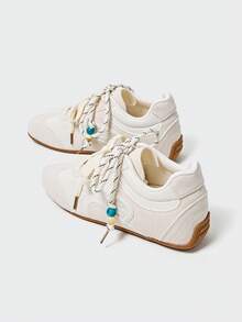 MASKERT 女士休闲运动鞋，阿甘鞋，女式训练鞋，女式增高鞋，绒面革鞋面，橡胶鞋底，休闲舒适 - 白色 - 查看 6