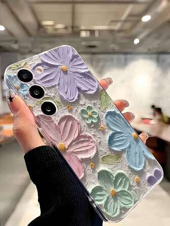 1pc Classic Retro Floral Painting Transparent Soft Phone Case, Compatible With Samsung Galaxy A04e/12/A13/A14/A34/A50/A52/A53/A54/S21/S22/S23/S24/S25/S25 Ultra