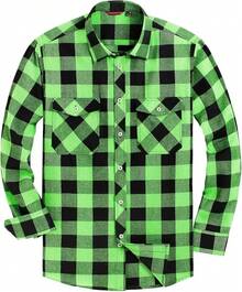 2025 Best Alimens & Gentle Men's Button Down Regular Fit Long Sleeve Plaid Flannel Casual Shirts - 綠黑色 - 查看 10