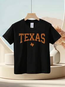 ' Texas State Map & Longhorn Horns Graphic Cotton T-Shirt - Distressed Vintage Style, Comfortable Round Neck Short Sleeve Casual Tee For Everyday & Texan-Themed Outfits (Spring/Fall/Summer) - Ideal For Kids & Youth, Easy Care Hand Wash, Texas Pride Apparel With Geometric Pattern & Distressed Lettering, Relaxed Fit For, Perfect For Spring/Summer/Fall Wear, Hand Wash Only Care - Black - View 6