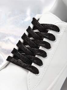 1 Pair Unisex Shiny Iridescent 120cm Flat Double-Layer Shoelaces, Suitable For Sports Shoes, Casual Shoes, Canvas Shoes, In White, Black, Rainbow Colors