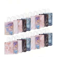 5/10/20/25/32pcs Marble Pattern Kraft Paper Gift Bags With Handles, Suitable For Wedding, Birthday, Party, Graduation, Thanksgiving And Other Holiday Occasions - Multicolor - View 1