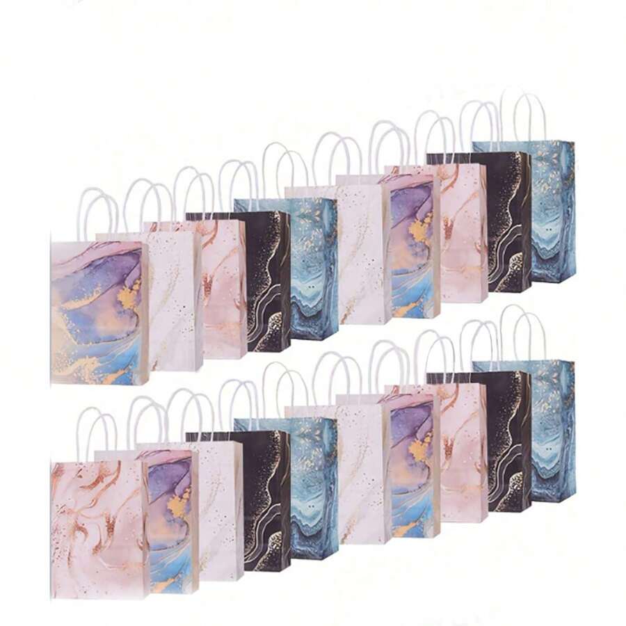 5/10/20/25/32pcs Marble Pattern Kraft Paper Gift Bags With Handles, Suitable For Wedding, Birthday, Party, Graduation, Thanksgiving And Other Holiday Occasions - Multicolor - View 1