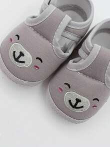 1双新生儿男女宝宝卡通熊刺绣防滑柔软可爱学步鞋 - 灰色 - 查看 4
