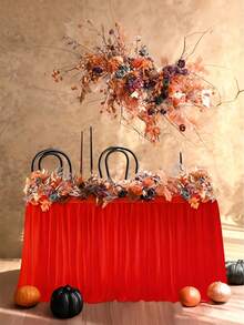 1 طقم تنورة طاولة قابلة للتخلص منها، تنورة طاولة زخرفية ملونة/للزفاف مقاومة للماء، طقم أدوات المائدة الحمراء لرأس السنة الجديدة، مفرش طاولة احتفالي أحمر لرأس السنة الجديدة، تنورة طاولة احتفالية حمراء