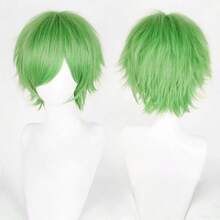 12 英寸黑色多色动漫假发带刘海 - 耐热，短直发款式，适合万圣节角色扮演和日常佩戴 - 彩色 - 查看 17