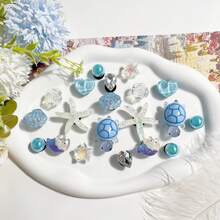 20 قطعة/عبوة أزرق سلسلة قشرة السلحفاة البحرية زينة للأحذية قابلة للفصل، مناسبة للصنادل المنصة المثقبة والشباشب والأحذية البيتية والأحذية الشاطئية، اكسسوارات أحذية DIY