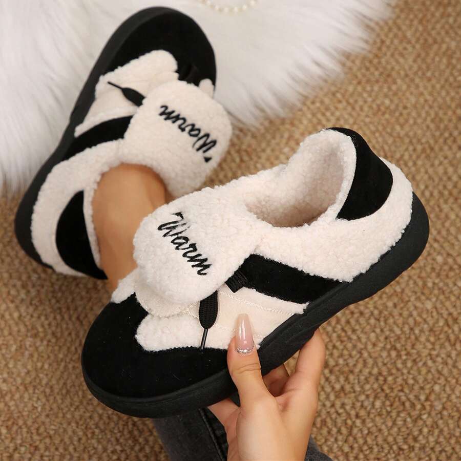 Women's Snow Boots Fuzzy Comfy House Shoes Fluffy Slippers Memory Foam For Indoor Outdoor Bedroom Fall - 黑色 - 查看 1