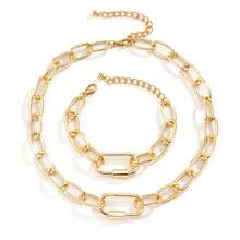 1 Stück Halskette + 1 Stück Armband, Hip Hop Stil O-Form Ketten Metallschmuckset, einzigartiger geometrischer vielseitiger Halskette