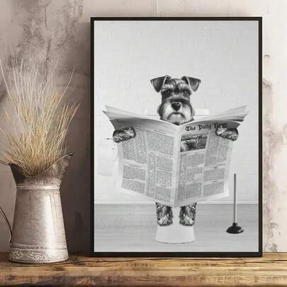 1 Pc Canvas Poster, Mini Schnauzer Mural, Fun Bathroom Print, Toilet Poster, Living Room, Kitchen, Decorative Mural, Wall Decor, Home Decor, Mural, Room Decor, Ideal Gift For Room Decor, Wall Arts, Posters, Wall Art With Frame - Canvas (Optional Frame)
