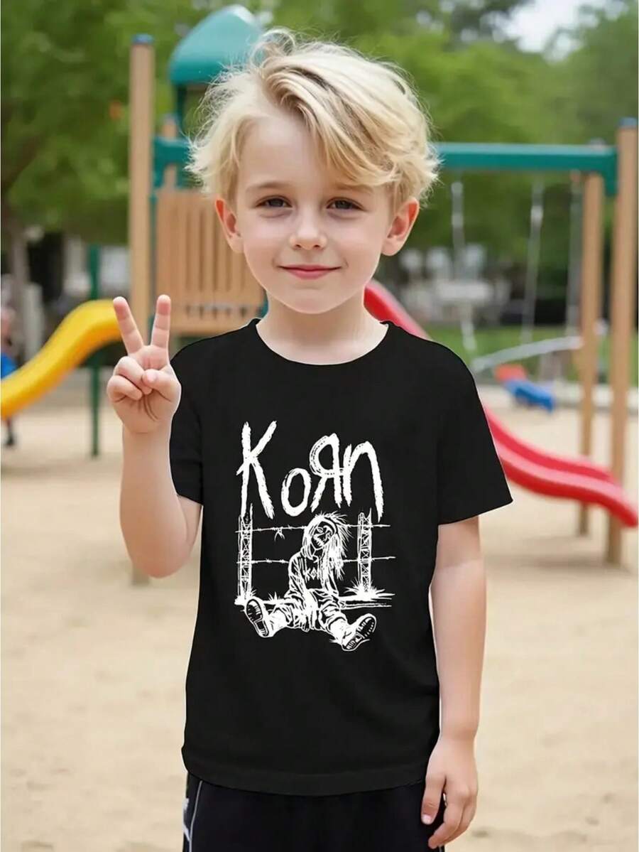 Boys' Cotton T-Shirt With Exclusive Rock Band Print - màu đen - Xem 1