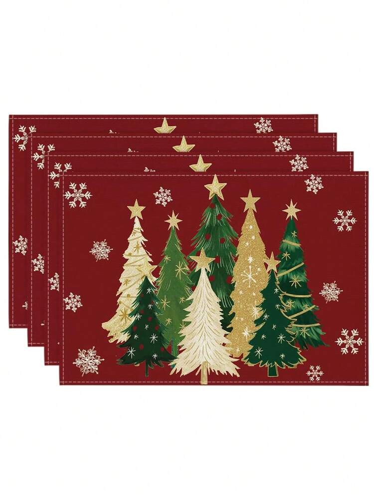 2 件圣诞树雪花冬季餐垫套装，12x18 英寸季节性红色圣诞桌垫，圣诞树亚麻餐垫粉红金色节日冬季假期圣诞节餐厅厨房餐厅餐桌装饰适合家庭庆祝派对装饰圣诞装饰适合家庭 2025 年礼物新年 2026 年桌垫装饰派对厨房餐厅装饰 - 彩色 - 查看 7