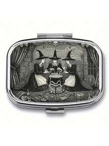 Hộp đựng thuốc 2 ngăn xách tay, hộp đựng vitamin bằng kim loại trang trí, quà tặng Halloween (hình phù thủy, bí ngô, mèo) - Nhiều màu - Xem 17