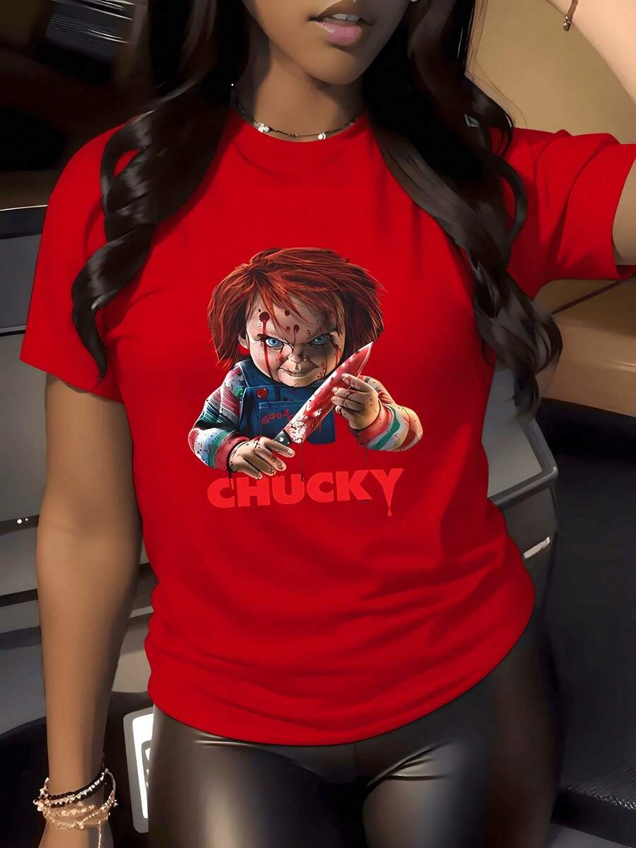 Blanca Gráfica Camisa de T con Estampado Digital 220 Gramos Icono Pop Clásico Suave Transpirable 1 unidad de Camisa de T de Manga Corta para Mujer 100% algodón Estilo Casual y Cuello Redondo - Rojo - Ver 1