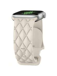 1pc New Engraved Silicone Strap Compatible With Apple Watch Band 44mm 40mm 45mm 49mm 41mm 38mm 42mm Designer Checkered Pattern Sport Strap Bracelet Compatible With Iwatch Ultra 2 Series Se 7 6 5 4 3 8 9 Replacement Wrist Bands Women Smart Watch Accessories