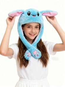 1pc Adorable Plush Bunny Hat With Movable Ears - Embroidered Polyester, Non-Stretch Christmas Party Accessory & Fun Earmuffs For Role-Playing And Holiday Celebrations, Ideal Gift, Available In Pink/Blue/White, Holiday Party Accessory|Playful Rabbit Design|Soft Texture, Rabbit Accessories