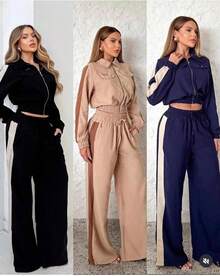 Women's Two-Tone Business Aerolook Elegant Comfortable Travel Chic Striped Set - 米色 - 查看 2